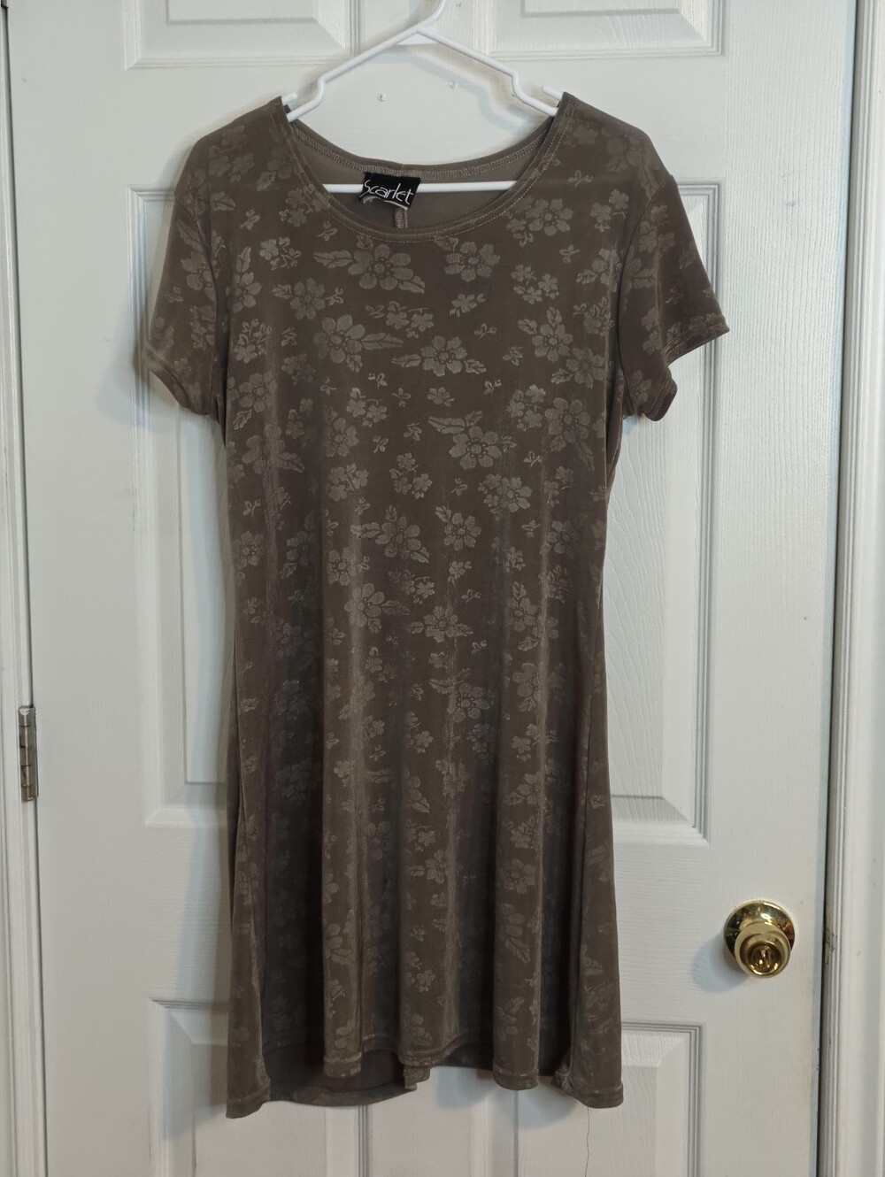 Vintage Scarlet Crew Neck Short Sleeve Floral Swing Top/Dress in Taupe Size L